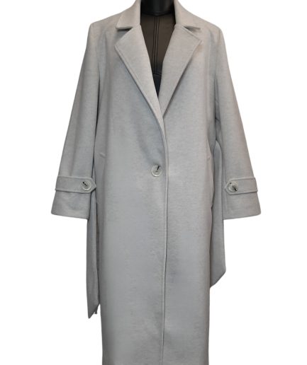 پالتو بلند فوتر یقه انگلیسی سفید زنانه