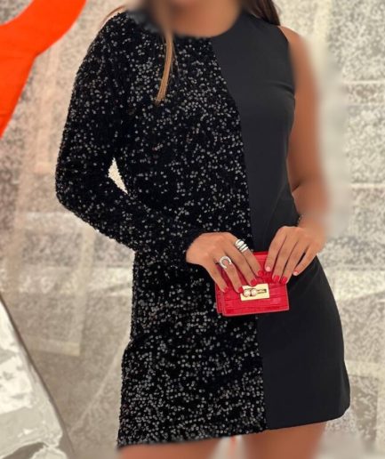 پیراهن مشکی نیمه پولک زنانه