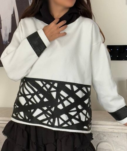 زیبو | Ziboo 11 هودی سفید چرم دار زنانه