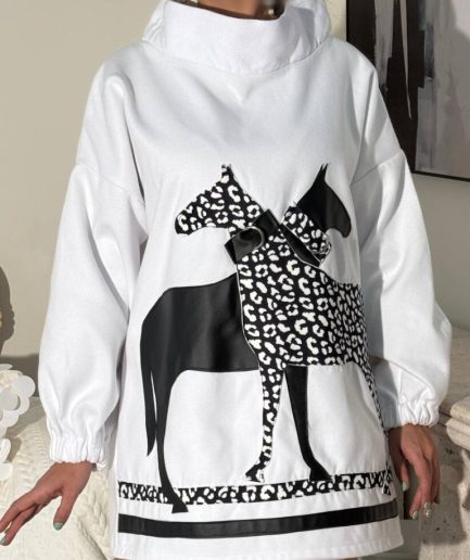 هودی سفید اسب دار زنانه