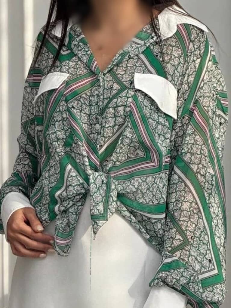 شومیز سبز کرپ حریر زنانه