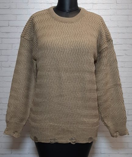 زیبو | Ziboo 5 پلیور مارپیچ ریز خاکی زنانه