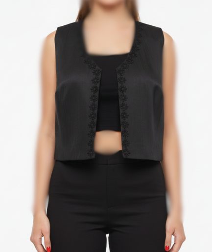 زیبو | Ziboo 13 جلیقه ژاکارد خطی مشکی زنانه