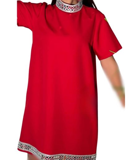 زیبو | Ziboo 32 پیراهن قرمز یقه آینه زنانه