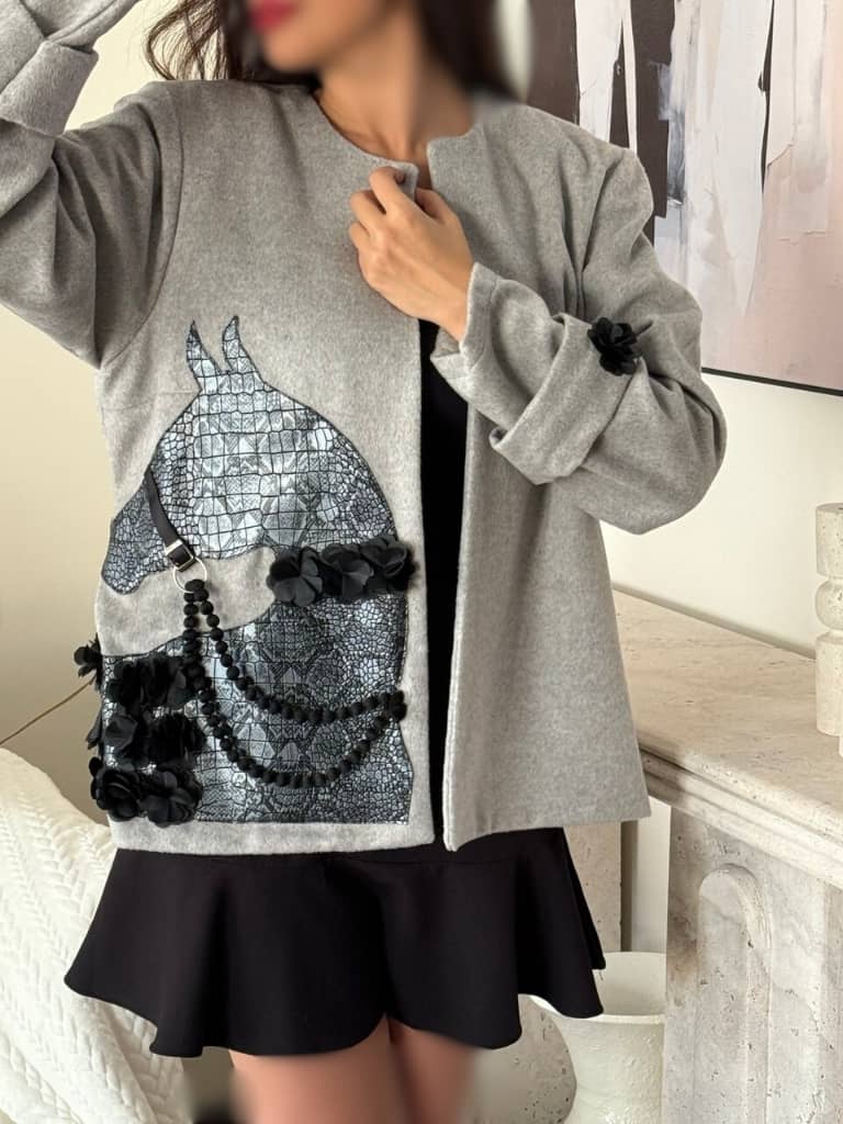 کت فوتر طوسی اسب دار زنانه