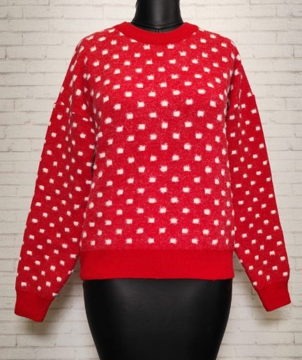 پلیور قرمز طرح مربع زنانه