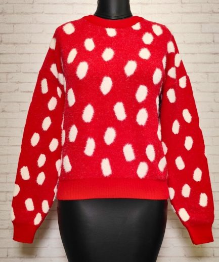 پلیور قرمز طرح توپی زنانه