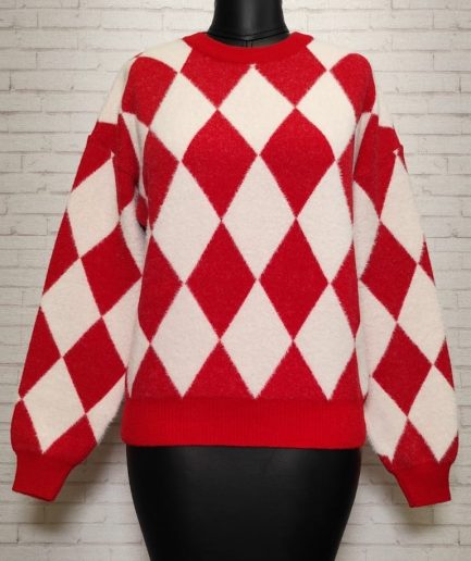 پلیور قرمز طرح لوزی زنانه