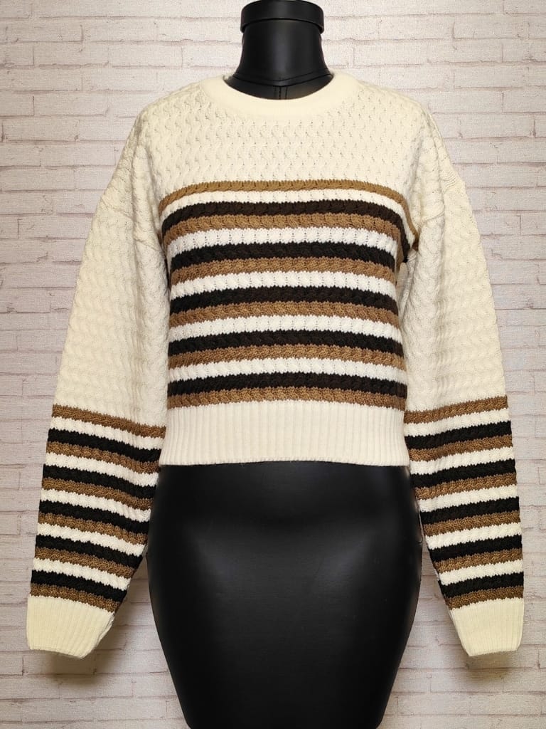 پلیور کراپ پرچمی شیری زنانه