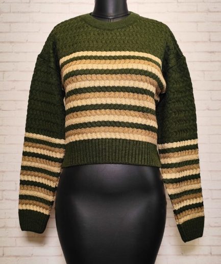 پلیور کراپ پرچمی سبز زنانه