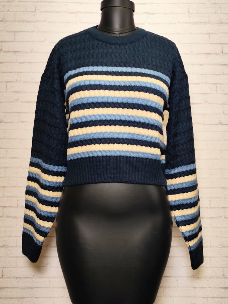 پلیور کراپ پرچمی سرمه ای زنانه