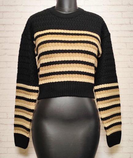 پلیور کراپ پرچمی مشکی زنانه