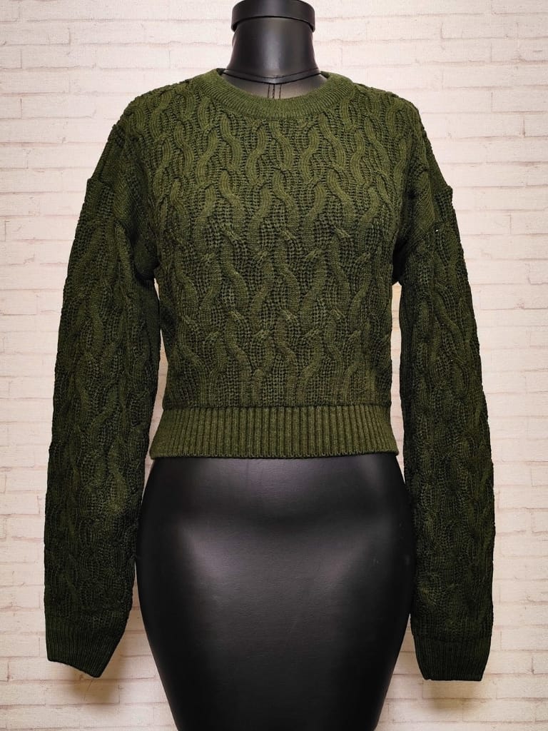 پلیور کراپ پیچ سبز زنانه