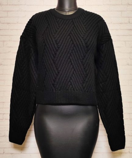 پلیور کراپ مشجر مشکی زنانه