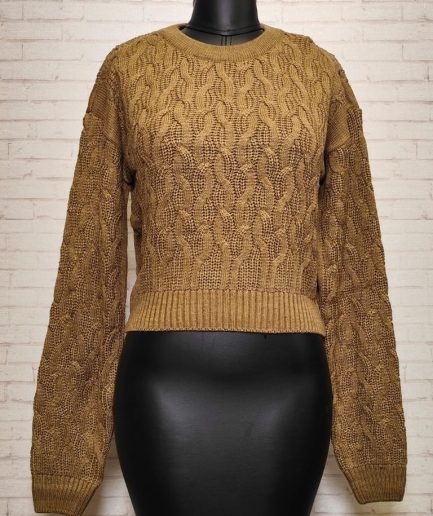 پلیور کراپ پیچ نسکافه ای زنانه