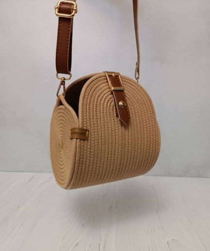 کیف بافت استوانه ای کرم زنانه