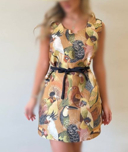 پیراهن طوطی کمربند دار زنانه