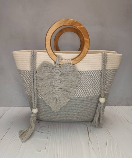 کیف ساحلی دسته چوبی طوسی زنانه