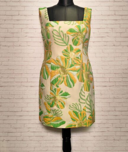 پیراهن ژاکارد سبز کرم زنانه