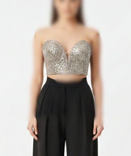 تاپ نیم تنه نقره ای پولکی زنانه