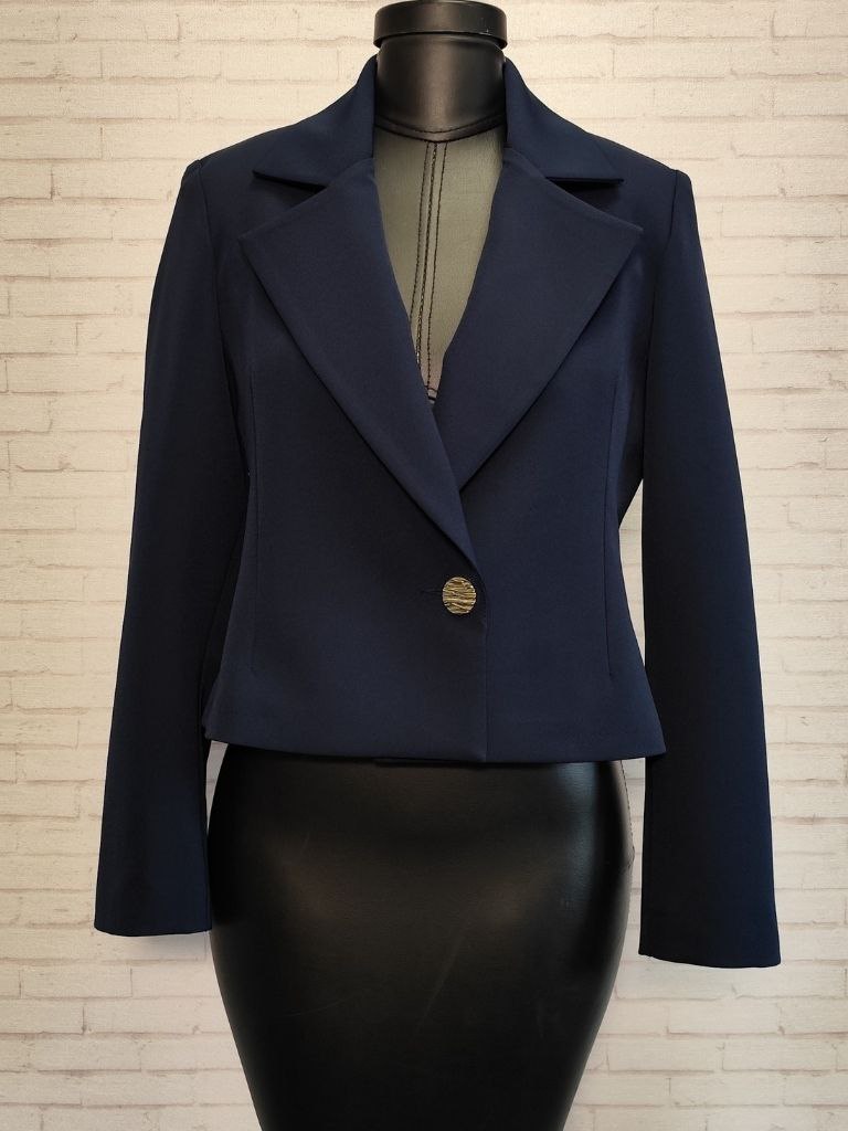 کت سرمه ای یقه انگلیسی کوتاه زنانه