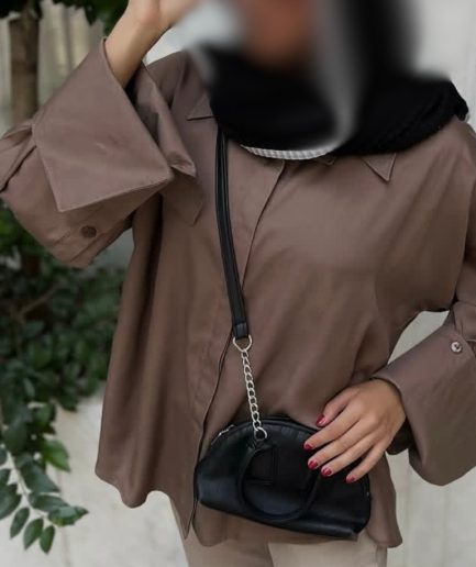 شومیز قهوه ای آستین گشاد زنانه