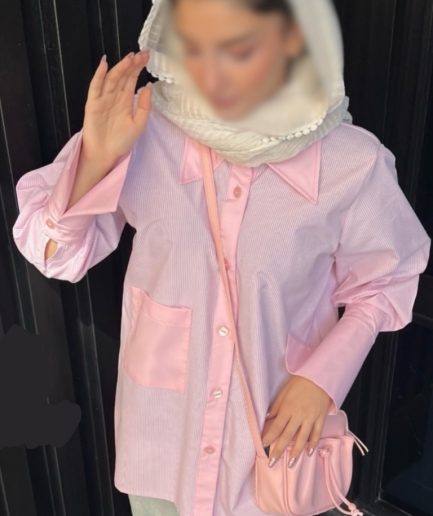 شومیز صورتی راه راه زنانه