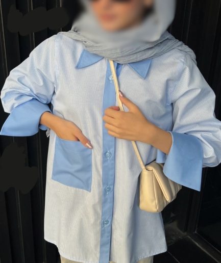 شومیز آبی راه راه زنانه