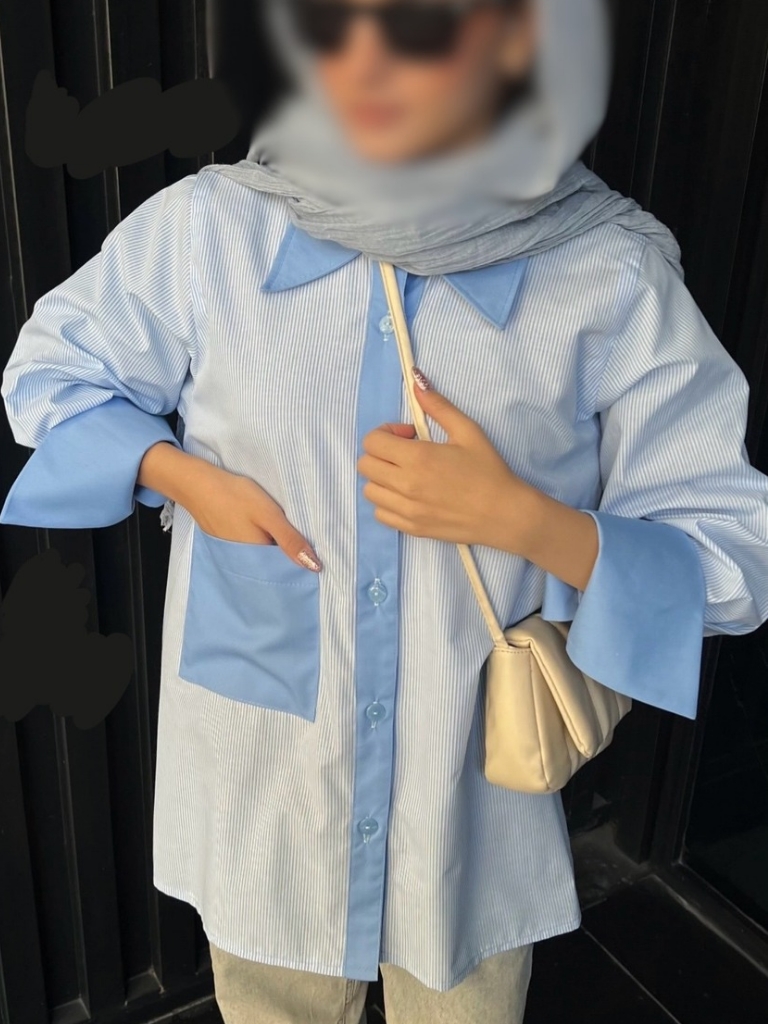 شومیز آبی راه راه زنانه