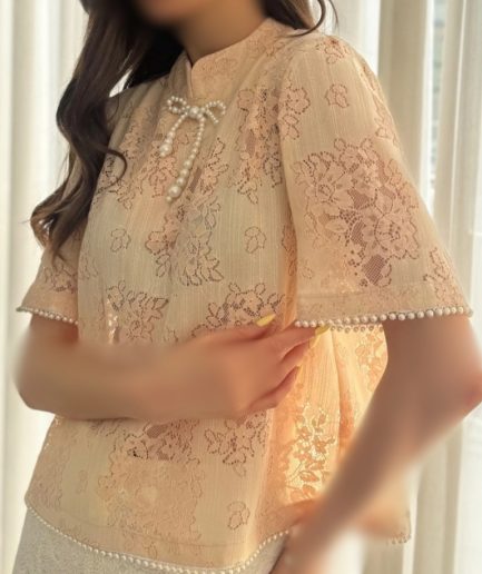 شومیز مرواریدی کرمی زنانه