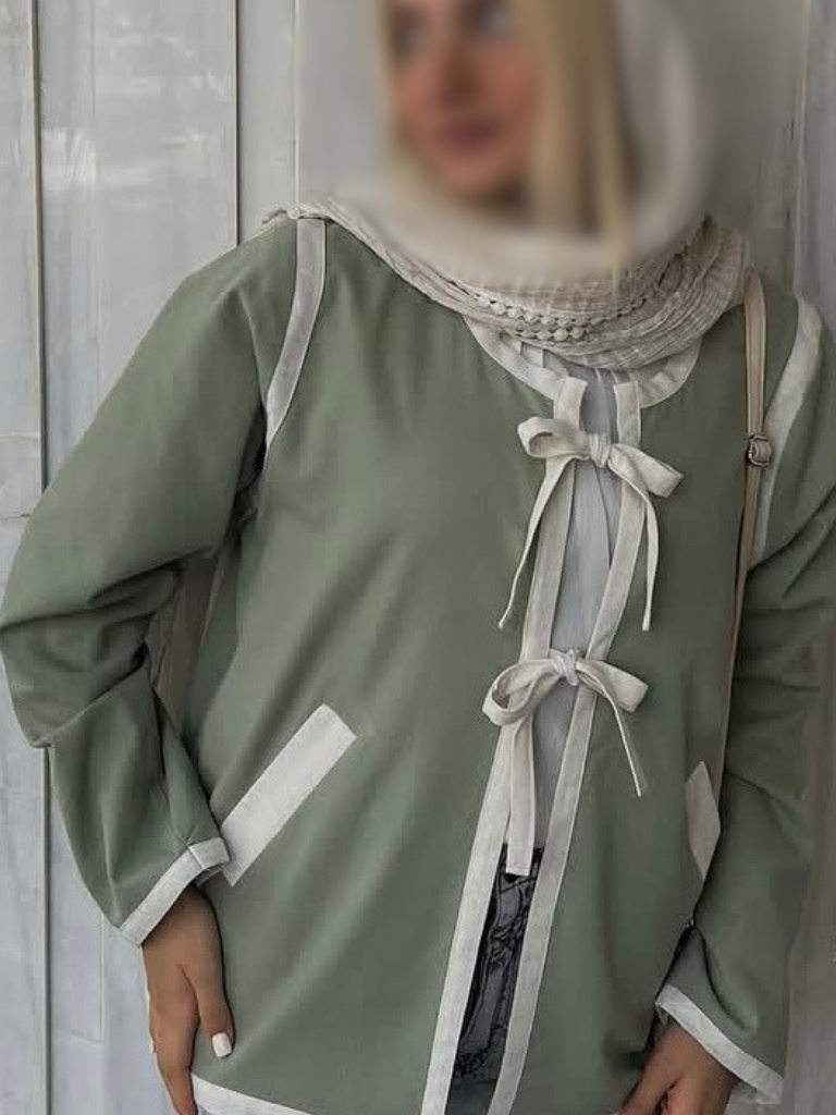 شومیز سبز لینن بندی زنانه